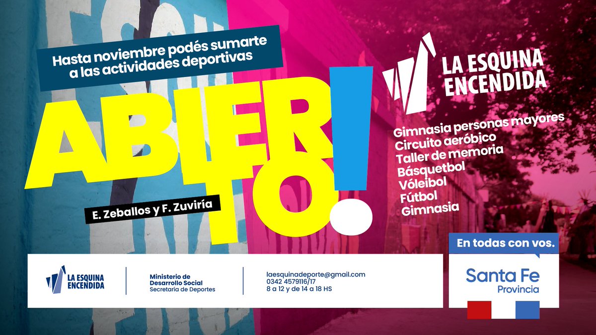 🧘🏻‍♀️ Continúan las actividades deportivas en La Esquina Encendida

👉🏻 Las propuestas están destinadas a todas las edades, son gratuitas y requieren inscripción previa.

🔗📲 bit.ly/3RDPXP2