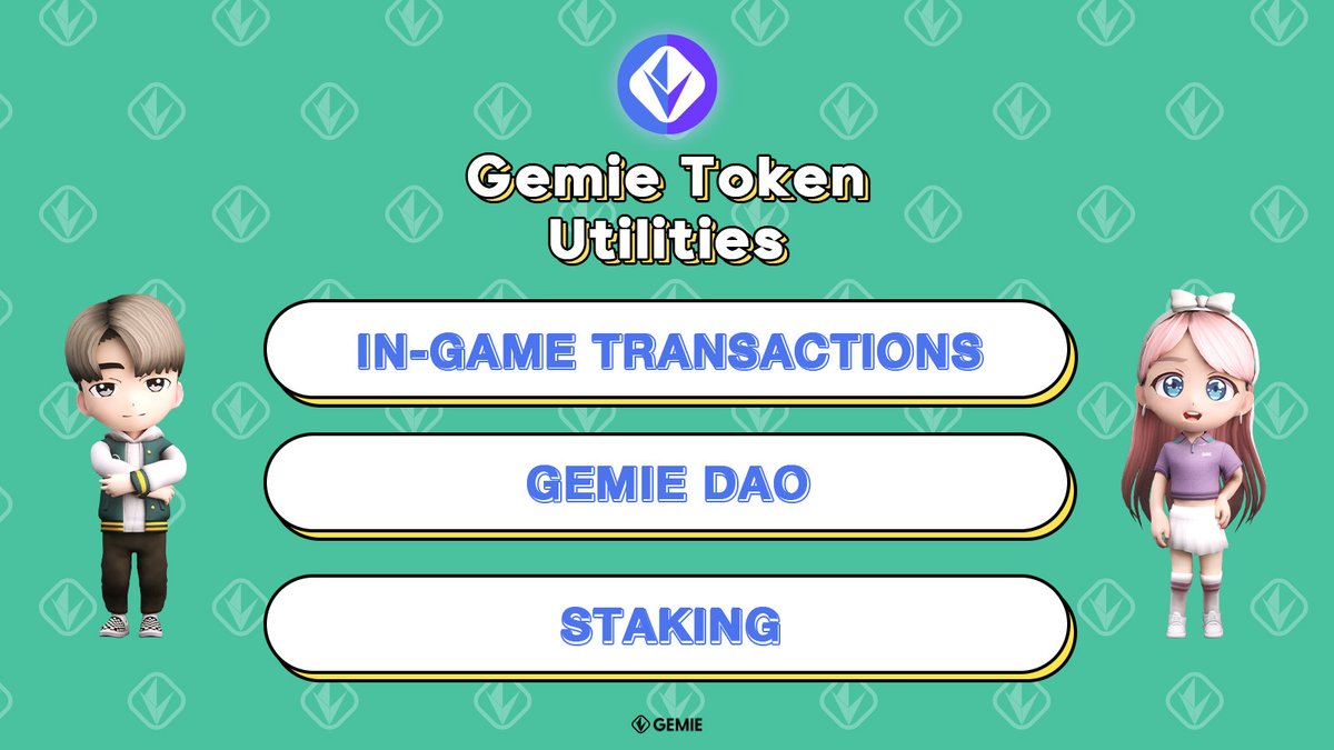 Gemie_Official's tweet photo. 🚀 Announcing Gemie’s token- $GEM. 🚀

$GEM will be the native token in the Gemie ecosystem. It is an ERC-20 Ethereum-powered utility token that will be used for:

🔸In-game transactions
🔸Govern in the Gemie DAO
🔸Receive premium platform access through staking

Coming Soon. https://t.co/HdcxfTQFZC