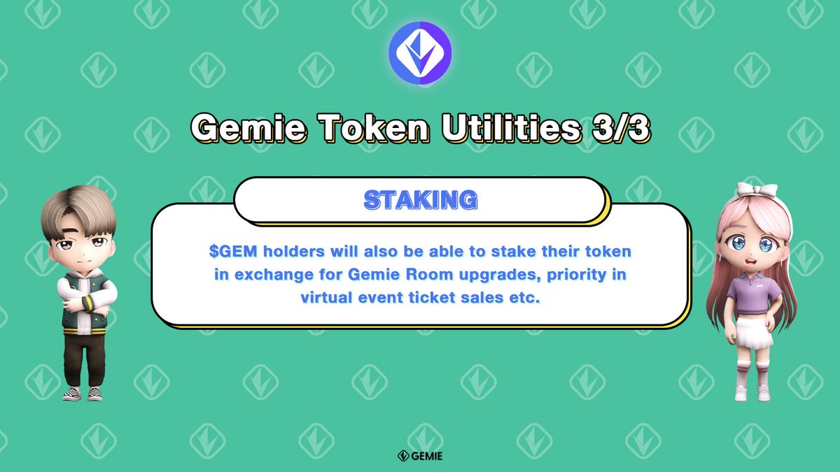 Gemie_Official's tweet photo. 🚀 Announcing Gemie’s token- $GEM. 🚀

$GEM will be the native token in the Gemie ecosystem. It is an ERC-20 Ethereum-powered utility token that will be used for:

🔸In-game transactions
🔸Govern in the Gemie DAO
🔸Receive premium platform access through staking

Coming Soon. https://t.co/HdcxfTQFZC