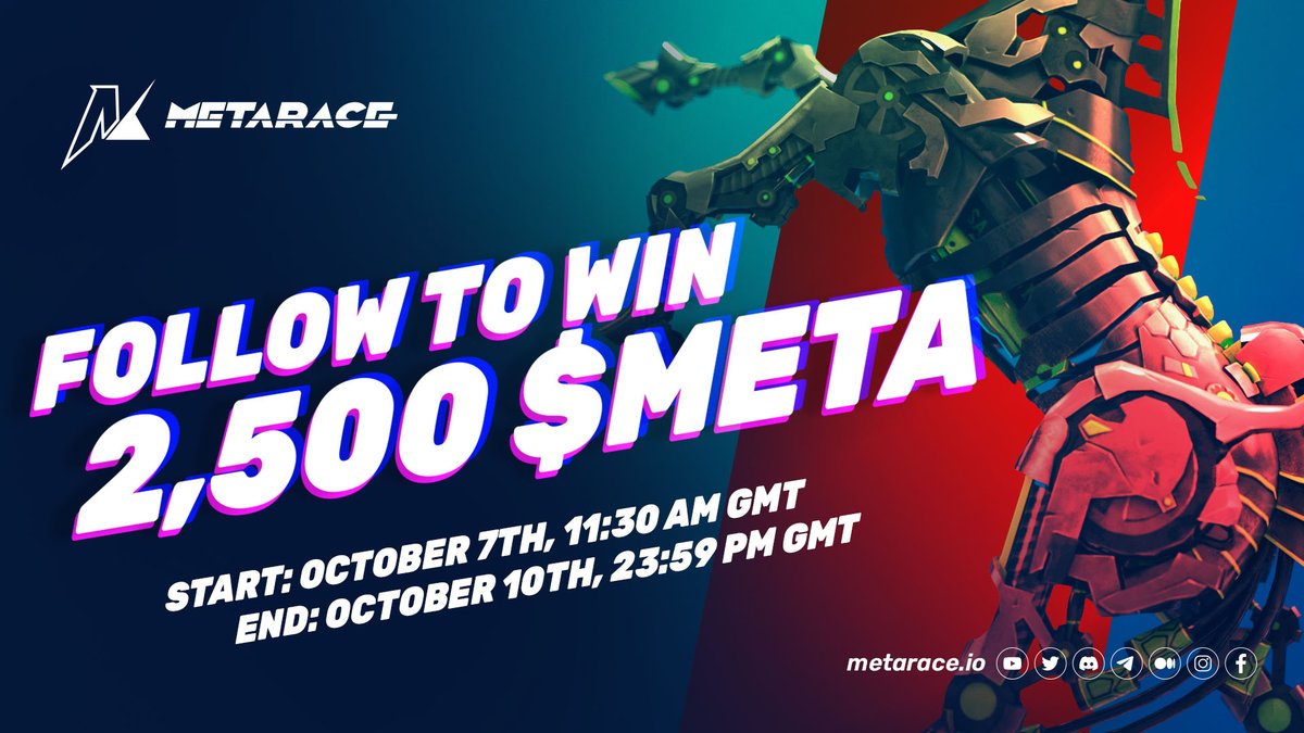 PregameSin's tweet photo. 🚀FOLLOW TO WIN 2,500 $META🚀

⏰OCT 7th - 11:30 AM GMT 
⏰OCT 10th - 23:59 PM GMT

1⃣Follow @metarace_io &amp; https://t.co/WIDiFvSO7Z
2⃣RT &amp; Tag 2 friends
3⃣Search #MetaRace &amp; Add $META to your #CoinMarketCap watchlist
4⃣Fill out the form: https://t.co/mPKX6LD1YV 

#Airdrops #NFTs https://t.co/GywnLW1GjR