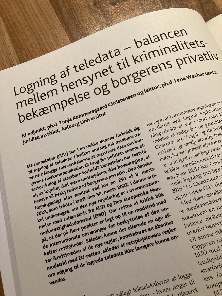 Lene Wacher Lentz (@lenelentz) on Twitter photo Logning af teledata til brug for politiets efterforskning - Ny artikel i Juristen, vi har navnlig et kritisk blik på prøvelsesadgang og domstolskontrol <a href="/TanjaKchristens/">Tanja K. Christensen</a> Jeg har ekstra expl, jeg gerne deler, send mig en pb. #aau Logning af teledata til brug for politiets efterforskning - Ny artikel i Juristen, vi har navnlig et kritisk blik på prøvelsesadgang og domstolskontrol <a href="/TanjaKchristens/">Tanja K. Christensen</a> Jeg har ekstra expl, jeg gerne deler, send mig en pb. #aau
