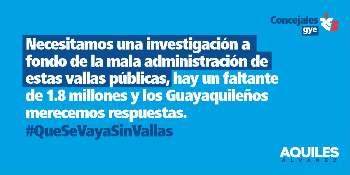 ConcejalRC5Gye's tweet photo. Seguimos haciendo la misma pregunta ¿Dónde está el dinero de los guayaquileños? #QueSeVayaSinVallas https://t.co/B7bpnGdljH