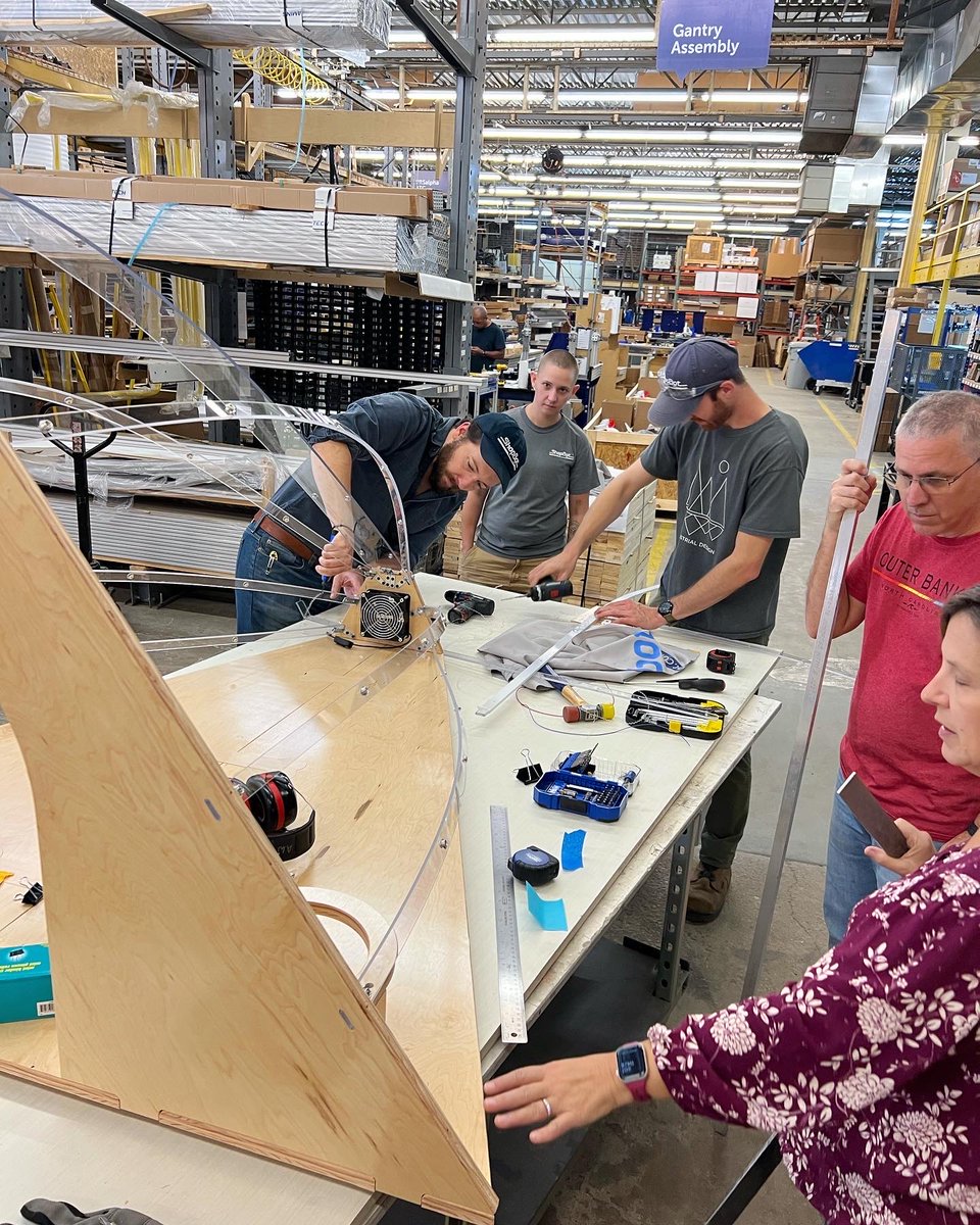 ShopBotTools's tweet photo. 🤖 Team ShopBot 🤖 Triangle Barkitecture progress. Come on out to @BoxyardRTP  tomorrow (Saturday October 8th) from 12-4 and see the final product! There’s even a dog 🎃 Halloween costume contest! Something for everyone.

#ShopBot #CNC #Barkitecture #BoxyardRTP #animalrescue https://t.co/qiS5TLuOgS