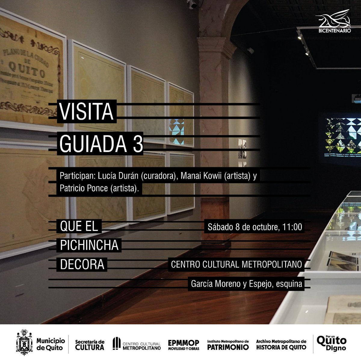 CentroCulturalQ's tweet photo. ¿Ya visitaste nuestra exposición "Que el Pichincha decora? 🤔
Este sábado tienes la oportunidad de conocer más sobre las obras junto a dos de sus creadores Patricio Ponce Garaicoa, Manai Kowii y la curadora Lucia Duran. 
Ven este 8 de octubre a las 11H00

#QuitoArteyCultura https://t.co/b5QwgQByCc