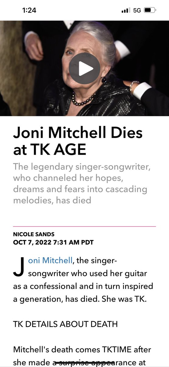 Joni Mitchell was briefly dead this afternoon.