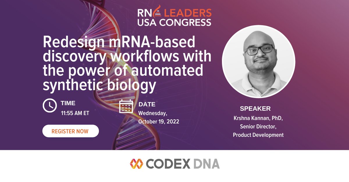 Going from sequence to screening synthetic mRNA vaccine candidates in days has never been easier. ​

Hear from Krishna Kannan at RNA Leaders on how automating #mRNA synthesis enables scientists to optimize and accelerate vaccine discovery. Register now.​

bit.ly/3Cjbzus