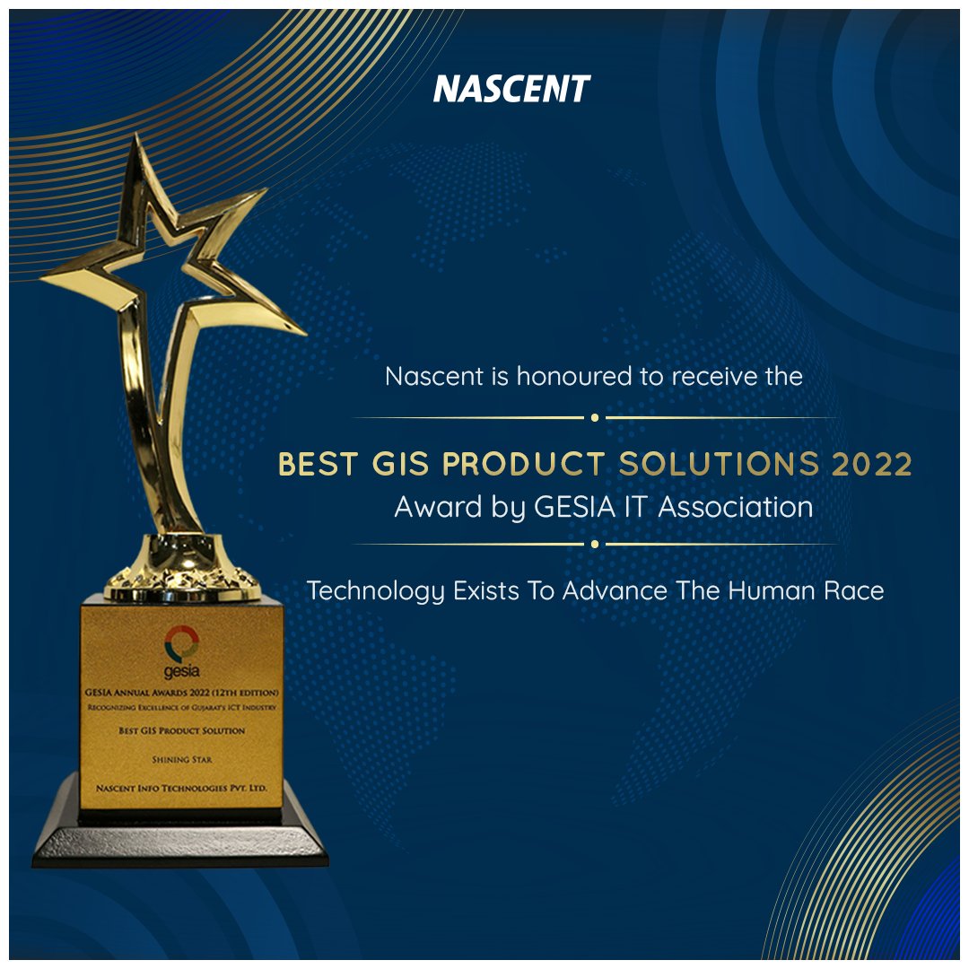 nascentinfo's tweet photo. Nascent Info Technologies is pleased to share that it has been awarded the “Best #GIS Product Solution” at the #GESIA Annual Awards for Excellence in ICT, 2022.
We would like to thank all for their constant support and appreciation.
#GESIAAnnualAwards2022  #BestGISProductSolution https://t.co/uoBe96dplW
