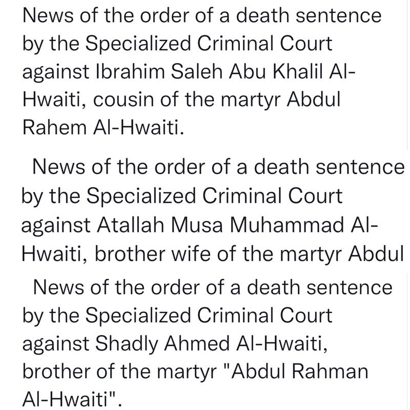 yashar's tweet photo. 1. The Kingdom of Saudi Arabia (Saudi Crown Prince MBS) has sentenced three family members to death for refusing to leave their home to make way for MBS’s vanity project NEOM. 

That’s right…three Saudis are going to have their heads chopped off for refusing to leave their home. https://t.co/XJj3XcK0Rz