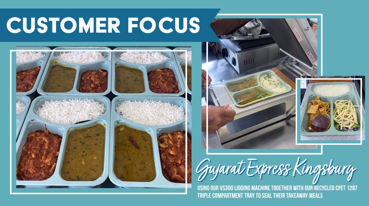 MantlePackaging's tweet photo. Gujurat Express have recently purchased one of our VS300 Lidding Machines for use with our 3 compartment Recycled CPET Trays, this allows them to serve curries, rice and sides in the same tray. Reducing packaging waste by not needed a tray for each item. 

#nationalcurryweek22 https://t.co/A496yZM4KN