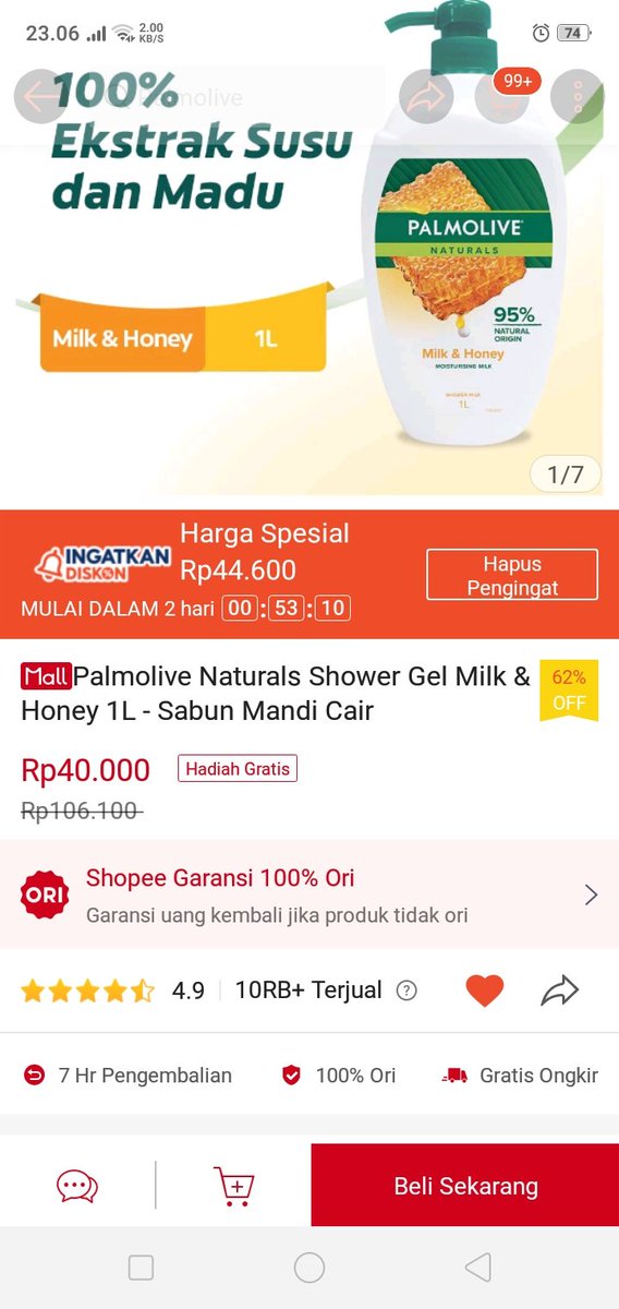 sofiastania's tweet photo. Temukan Palmolive Naturals Shower Gel Milk &amp; Honey 1L - Sabun Mandi Cair dengan potongan 62%! Hanya Rp40.000. Dapatkan segera di Shopee! https://t.co/uGo7EXA1NT #ShopeeID https://t.co/zIX59v1Rns