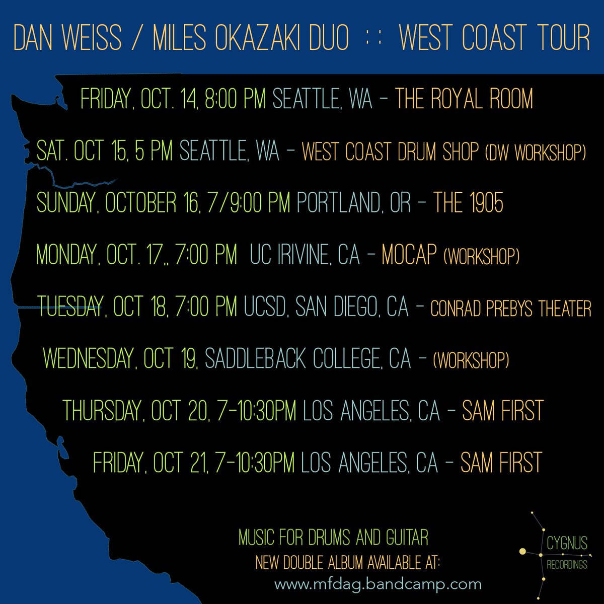 Happy #BandcampFriday ! In a week, <a href="/danweissdrum/">dan weiss drums</a> and <a href="/milesokazaki/">Miles Okazaki</a> will head out for a west coast duo tour. If you haven’t heard their album, it’s here, CD and Double Vinyl: mfdag.bandcamp.com/album/music-fo…