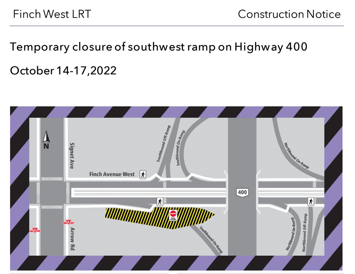 LOCATION

 - Finch Avenue West and Highway 400

IMPACT

 - South-west ramp is closed
 - Temporary relocation of TTC bus stops, if needed
 - Minor field modifications may occur when needed to complete work safely and minimize impact on the public.

emeryvillagebia.ca/temporary-clos…