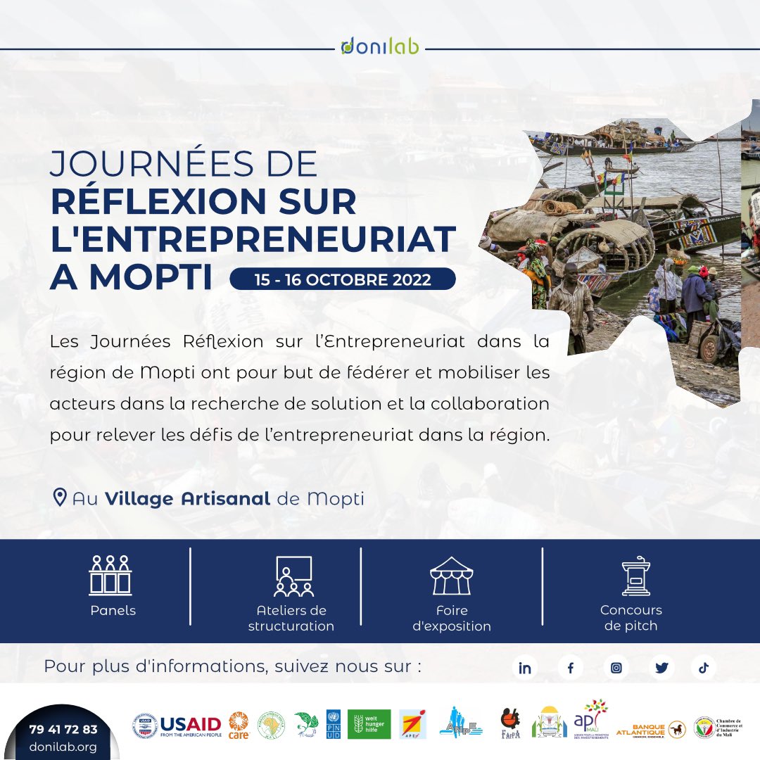 [Donilab Mopti]

Compte tenu de son engagement dans la propulsion de l'entrepreneuriat au Mali et, des opportunités que présente la région de Mopti, DoniLab crée un cadre d'échange sur I'entrepreneuriat à Mopti.

#donilab #JRE #Entrepreneurship