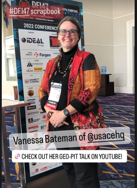 GeoInstitute's tweet photo. From our Instagram Stories: Vanessa Bateman! Her Geo-PIT talk's at https://t.co/5fyIX2tW9n @USACEHQ @DFI_Tweets #DFI47 https://t.co/0DdO27yM0F