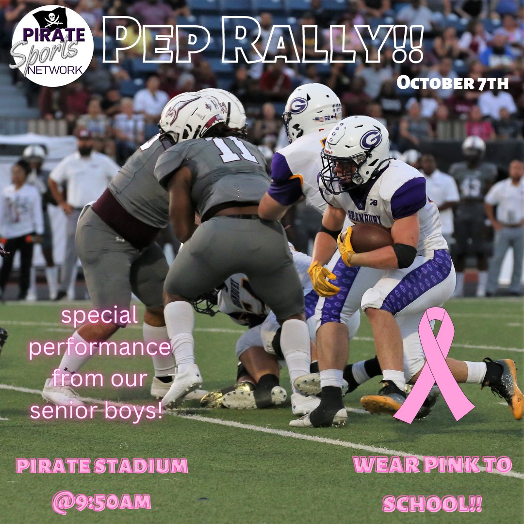 In case you missed the pep rally this morning, you can watch it on our YouTube channel. Graphic by Audrey Doucette <a href="/granburyisd/">Granbury ISD</a>
<a href="/GHS_PIRATES/">Granbury High School</a> youtu.be/SOhYZ6hb1tQ