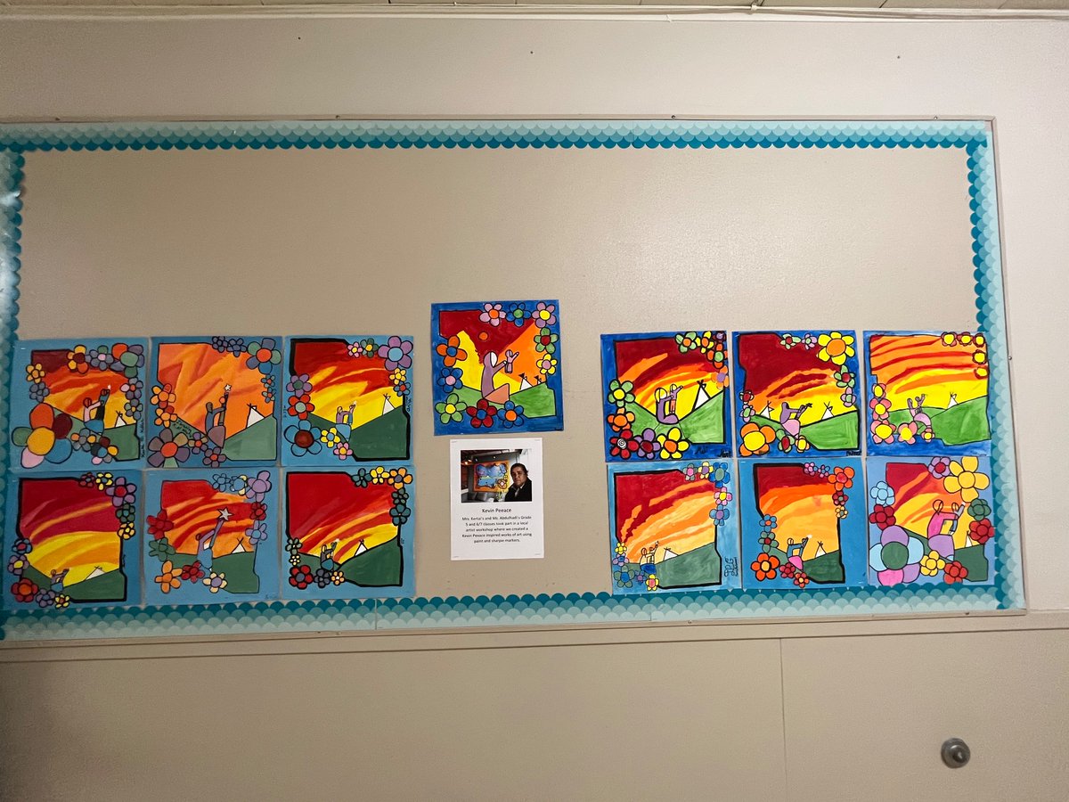 <a href="/RegPublicSchool/">Regina Public Schools</a> Student’s replicas of Kevin’s art are brightening up our hallways at <a href="/McVeetyRBE/">Marion McVeety</a> 😊