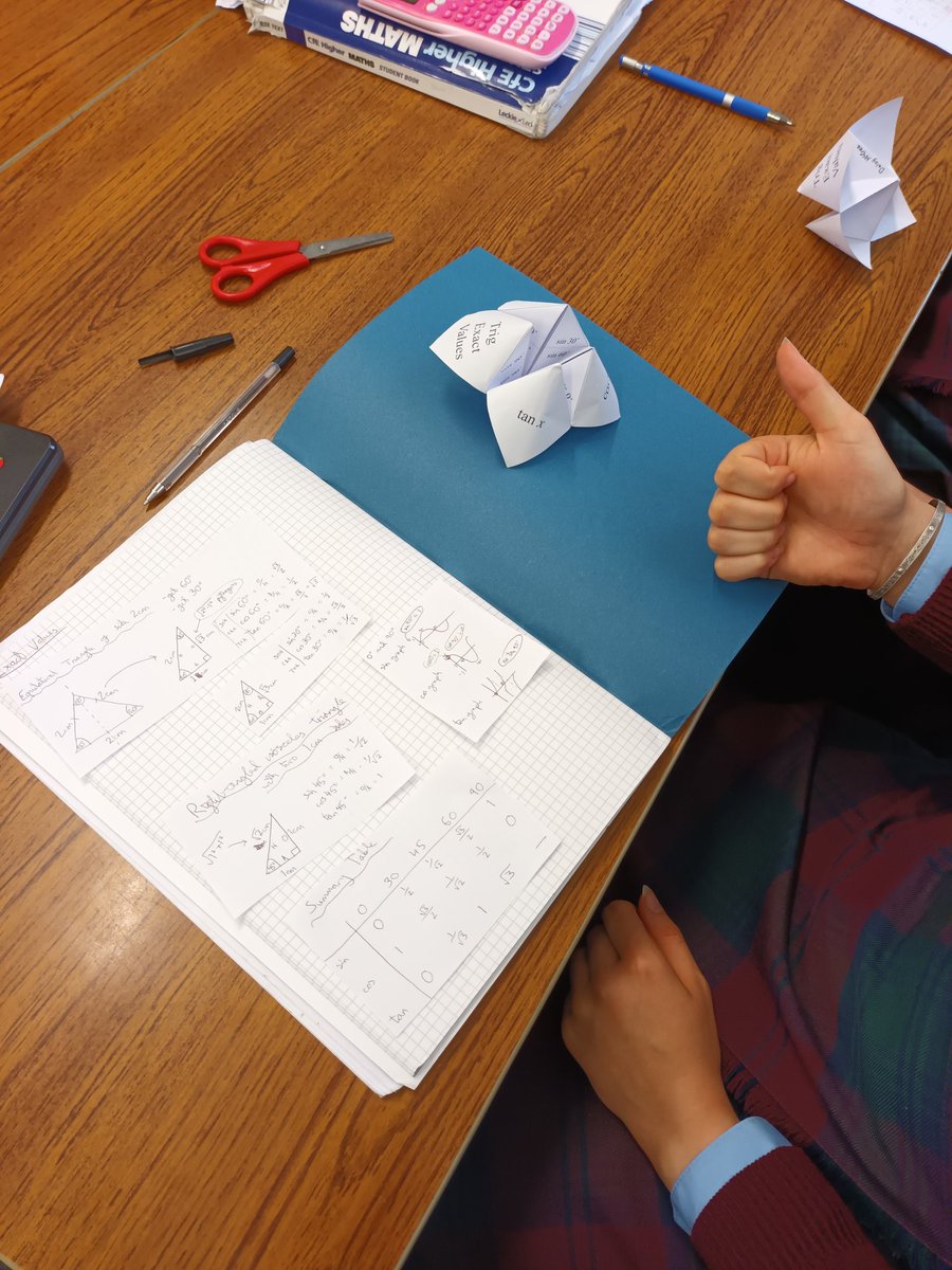 HCScot_Maths's tweet photo. Higher Maths revising Exact Values using paper fortune tellers. Hopefully they come out their pockets over the weekend when they are learning the exact values. #HamiltonMaths #HigherMathsisFun #HamiltonWisdom #HamiltonInnovation https://t.co/EDMxUWpSDv