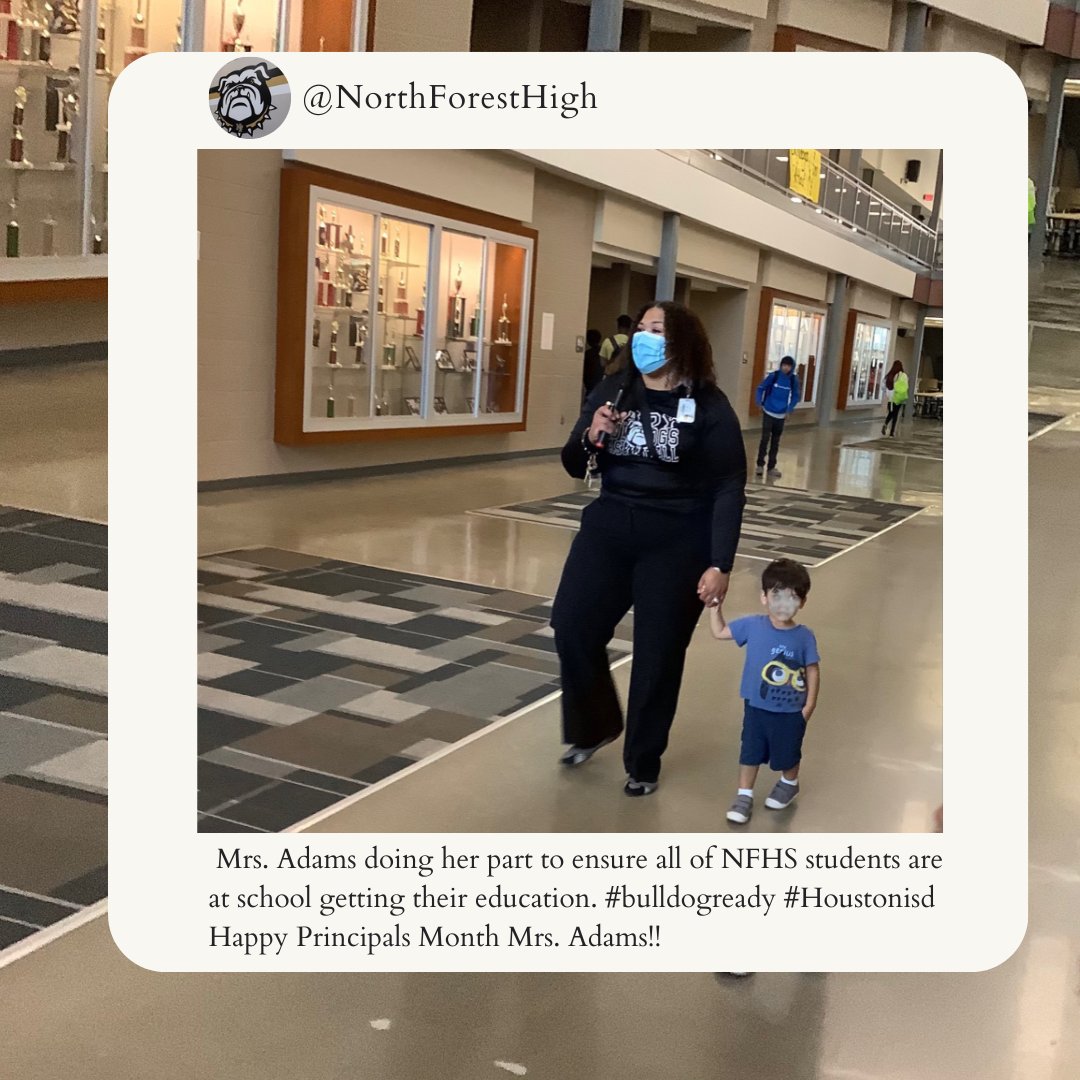 NorthForestHigh's tweet photo. #HappyNationalPrincipalsMonth Mrs. Marie Adams! 
Thank you for improving and supporting the lives of students. @HoustonISD @HISDREADY2RISE #adorable #bulldogready https://t.co/yVqtgjHA4a