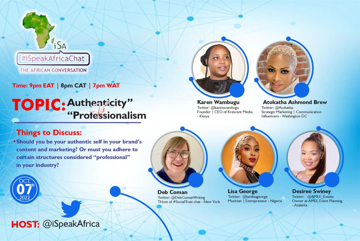 See you at 9pm EAT #iSpeakAfricaChat