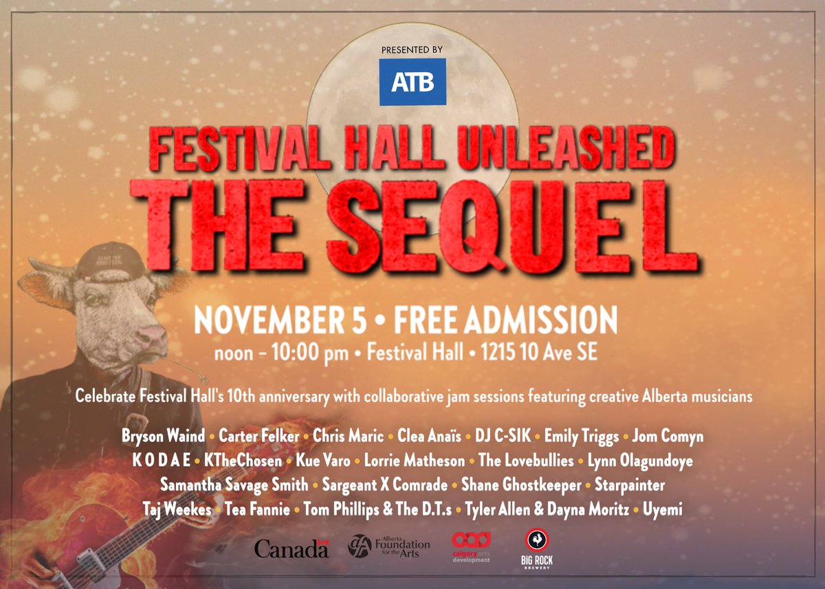 calgaryfolkfest's tweet photo. Our folk headquarters and community hub Festival Hall is turning 10! 🥳🎉 

We're kicking off the next decade with Festival Hall Unleashed: The Sequel, presented by @atbfinancial https://t.co/Qedf0GhIJn