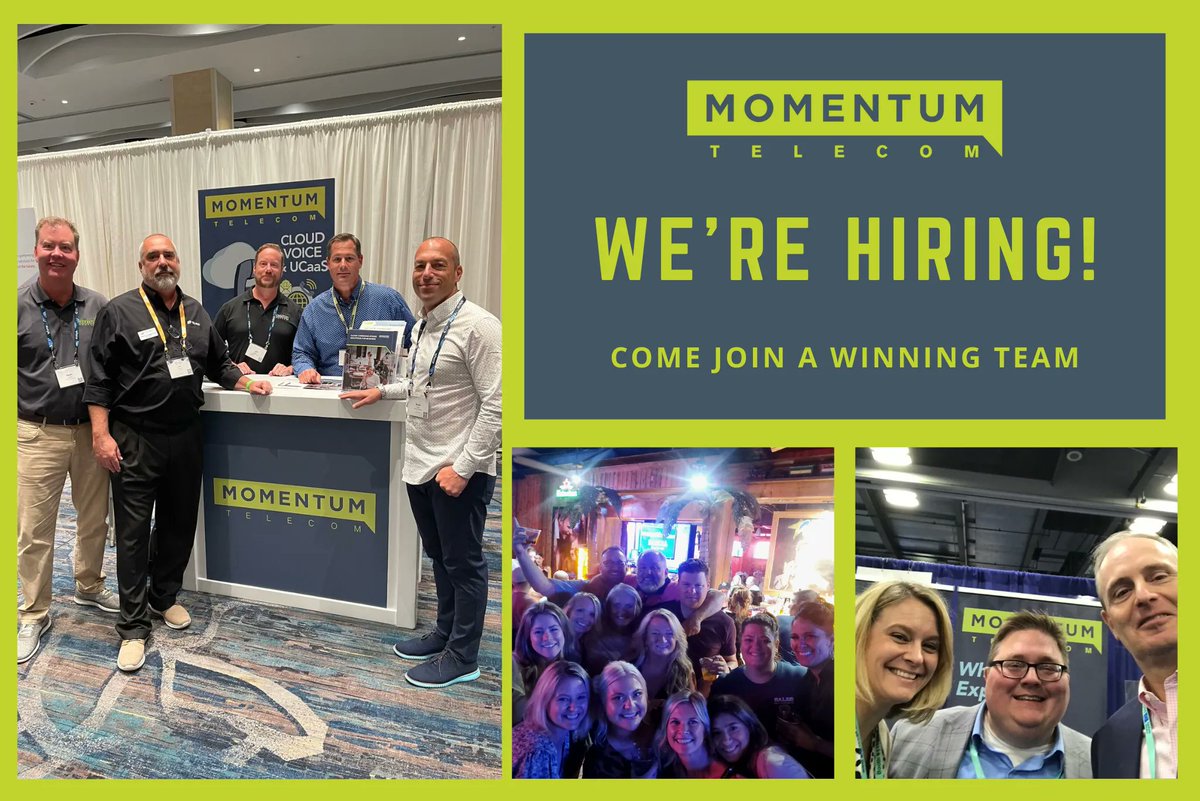 MomentumTelecom's tweet photo. Momentum is #hiring for the following positions!

-Solutions Design Engineer
-Marketing Manager
-Marketing Coordinator
-Software Engineer
-Network Account Manager
-Implementation Project Manager
-and MANY more!

Check out our careers page &amp; apply today! https://t.co/yhdXnhemIP https://t.co/gBfbFkZdY6