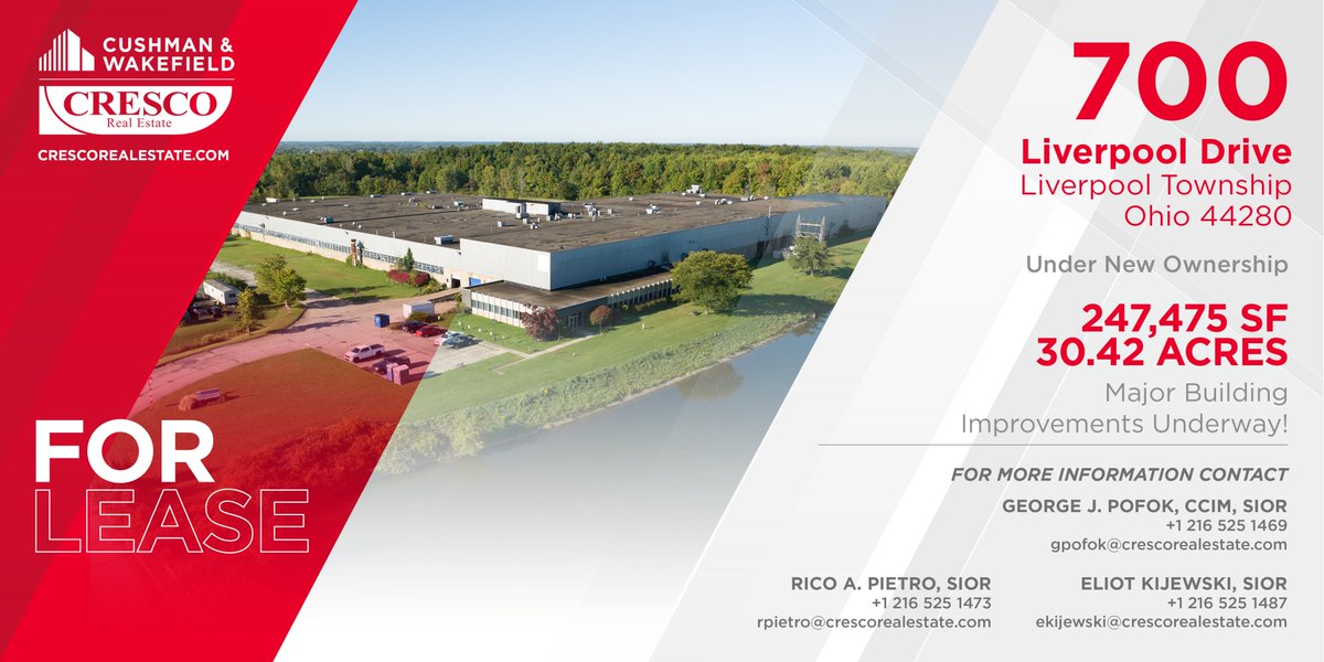 TeamBarna's tweet photo. JUST LISTED!! Don't miss out on 247,475 SF of 24’-32’ Clear Space with 11 Docks, 3 Drive-in Doors and (2) 20-ton Cranes. Contact @GeorgePofok, @Ekijewski or @ricopietro for more information. @Cresco_RE 
Brochure:  https://t.co/WL65ZEm8BR https://t.co/deZltQGo09