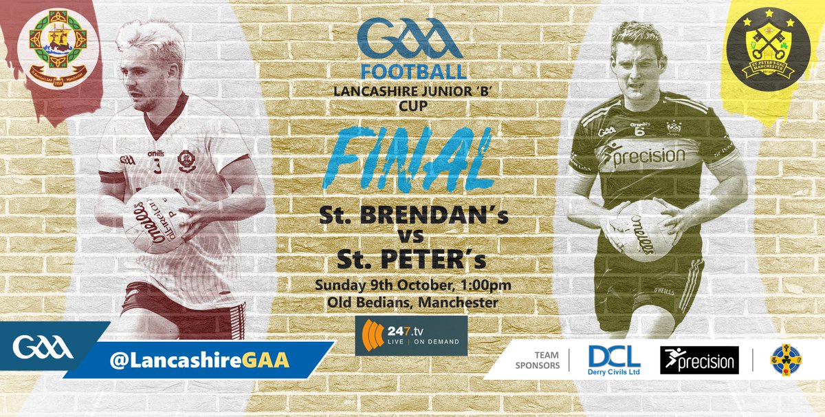 Lancashire Junior B Cup, Final
Sunday, 1pm:
<a href="/StBrendansGAA/">St Brendan's GAA Manchester</a> v <a href="/StPetersGAAManc/">St. Peter's GAA Manchester</a> 

Live on YouTube: youtube.com/watch?v=NswvT0…

Use #lancashiregaa to leave a message of support, we'll try to read it out during the game.

@OfficalLancGAA
<a href="/theirishpost/">The Irish Post</a> <a href="/IrishPostSport/">Irish Post Sport</a>