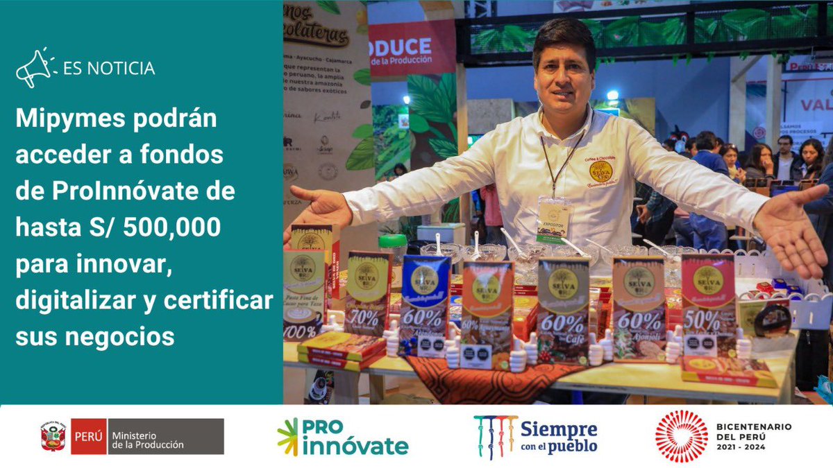 💡 Si buscas crecer tu negocio e ingresar a nuevos mercados, #ProInnóvate te brinda fondos desde S/ 45,000 hasta S/ 500,000 para crear y validar innovadores productos y servicios, implementar tecnologías digitales y certificar tu empresa.

👉🏼 bit.ly/NuevosConcurso…