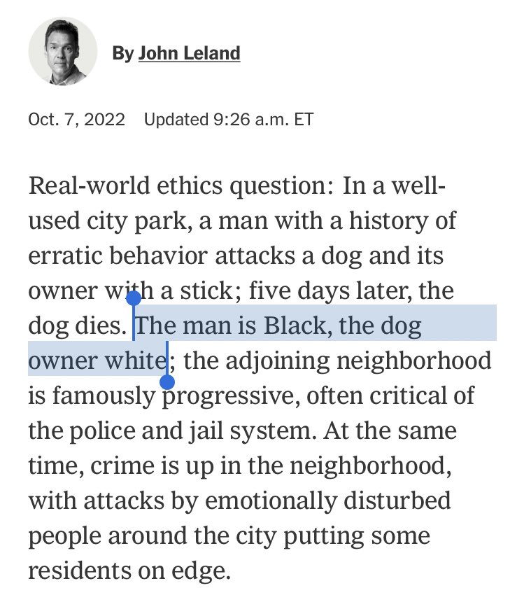LevineJonathan's tweet photo. A psycho vagrant attacked a woman in Prospect Park, sprayed her with urine and killed her dog

And this is how the New York Times writes about it https://t.co/xuG4dapfmB