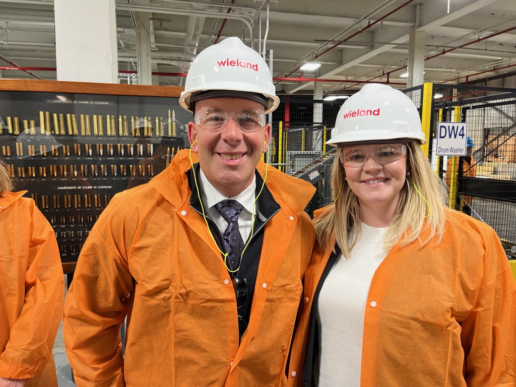 SenTharp's tweet photo. I toured Wieland’s brass mill in East Alton. This location has undergone a number of expansions and is also home to North America’s largest stamper, Wieland Fabricated Products. I appreciate the invitation but more importantly your commitment to workers in the 56th District! https://t.co/GND81dGfak