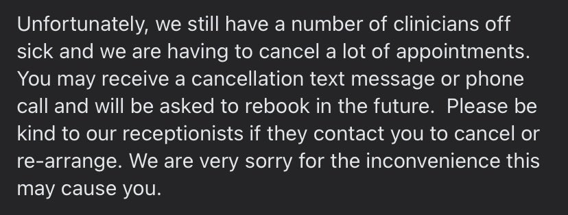hepanow's tweet photo. My local GP practice is having to cancel appointments again. They used the hashtag #outofourcontrol
@theresecoffey YOU are in control.
Bare minimum: masks in healthcare, schools, public transport & shops to get us through winter.
Your job is to PREVENT this. https://t.co/7EUCzDek96