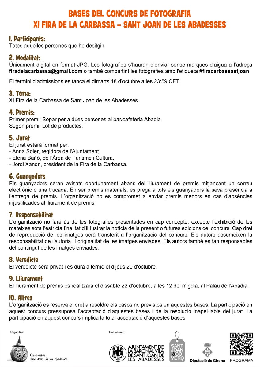 🎃 Després de dos anys sense fer-se a conseqüència de la pandèmia, aquest pròxim 16 d’octubre torna la Fira de la Carbassa a Sant Joan de les Abadesses #StJoanAb

santjoandelesabadesses.cat/index.php/la-v…
