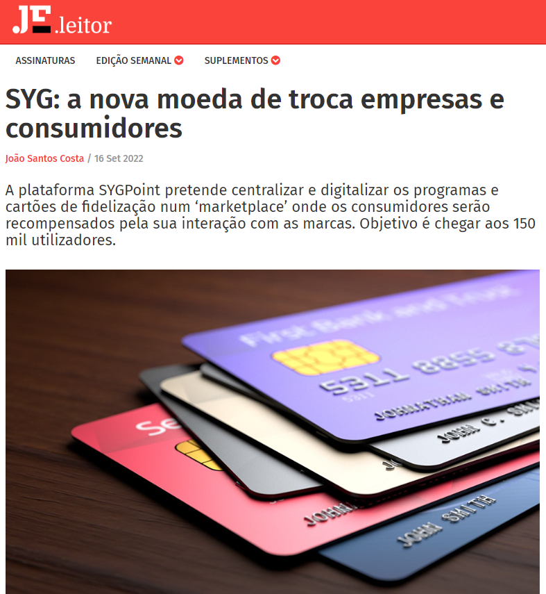 sygpoint's tweet photo. SYGPoint é a nova moeda de troca entre empresas e consumidores.
«O objectivo é ter 100 empresas parceiras e 150mil utilizadores até ao final do primeiro trimestre». 
Saiba tudo sobre o universo SYGPoint neste artigo do Jornal Económico.
https://t.co/yeaHCbNkGq https://t.co/p4Gu2OSvGZ