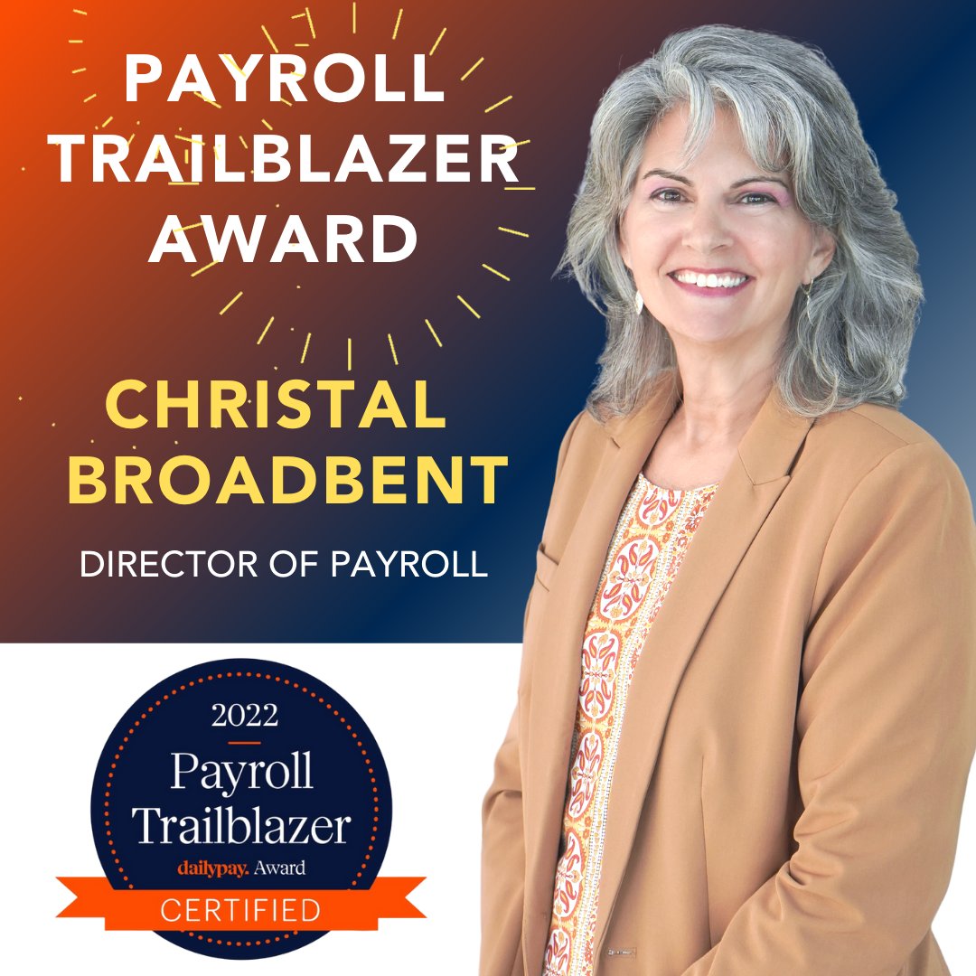 A big congratulations to 2020 Companies’ Director of Payroll, Christal Broadbent, CPP, who recently was awarded DailyPay’s Payroll Trailblazer Award. 2020 Companies is one of the largest suppliers of field talent to Fortune 100 Retailers. #payroll bit.ly/3fFxYu6