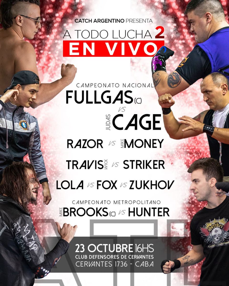 CatchArgentino's tweet photo. TENEMOS CARTELERA PARA ATL 2!!!!
Este 23 de Octubre podrán ver estos combates y todas las otras sorpresas que tenemos preparadas para ustedes!!! https://t.co/wziYWDrkFM