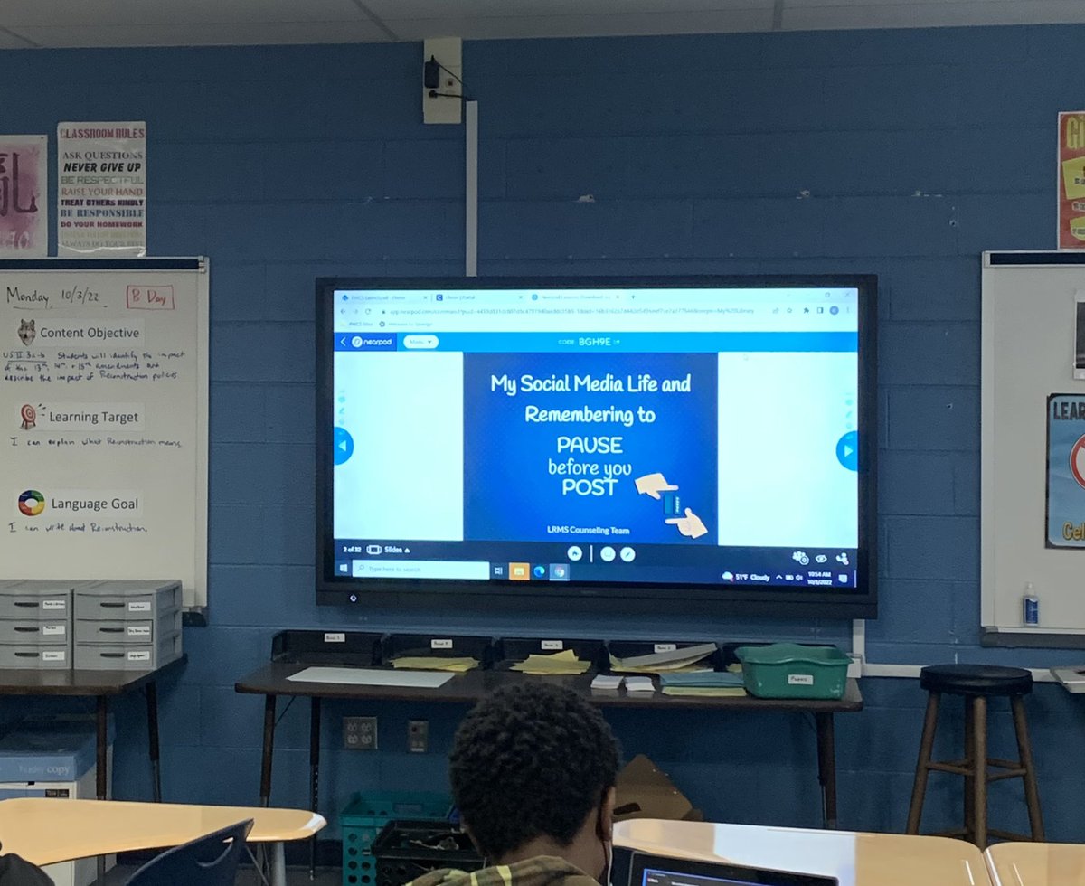 Counselors visited with 7th Grade Social Studies classes this week to talk about social media and the importance of Pause Before You Post! <a href="/LrmsWolves/">LRMSWolves</a> #PWCScounseling