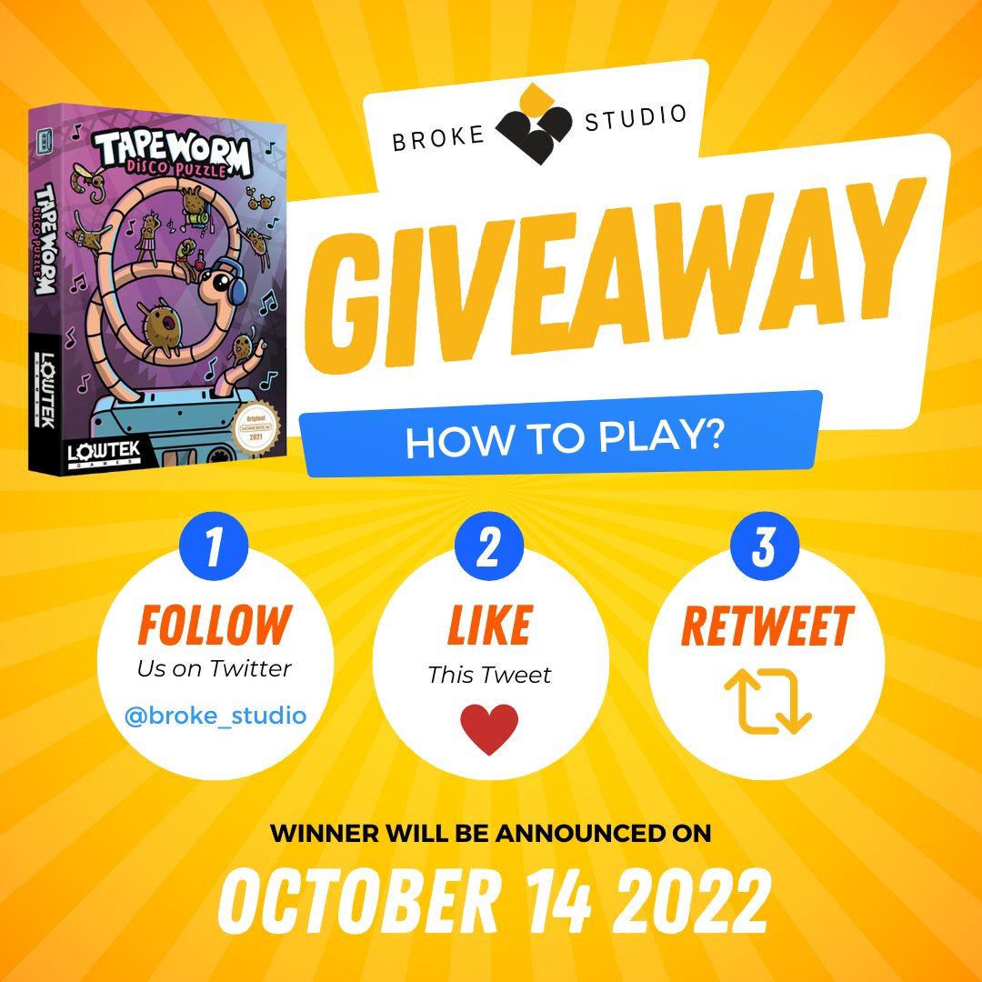 Broke Studio (@broke_studio) on Twitter photo ๐ข GIVEAWAY ๐ข
Win your NES Tapeworm Disco Puzzle game from
<a href="/LowtekGames/">Lowtek Games</a>. ๐น๏ธ
To participate, follow the instructions below๐
Results on Friday, October 14th ๐
Good luck๐
cc <a href="/Wallmasterr/">Alastair Low (Lowtek Games)</a>
#nesdev #nes #famicom #giveaway ๐ข GIVEAWAY ๐ข
Win your NES Tapeworm Disco Puzzle game from
<a href="/LowtekGames/">Lowtek Games</a>. ๐น๏ธ
To participate, follow the instructions below๐
Results on Friday, October 14th ๐
Good luck๐
cc <a href="/Wallmasterr/">Alastair Low (Lowtek Games)</a>
#nesdev #nes #famicom #giveaway