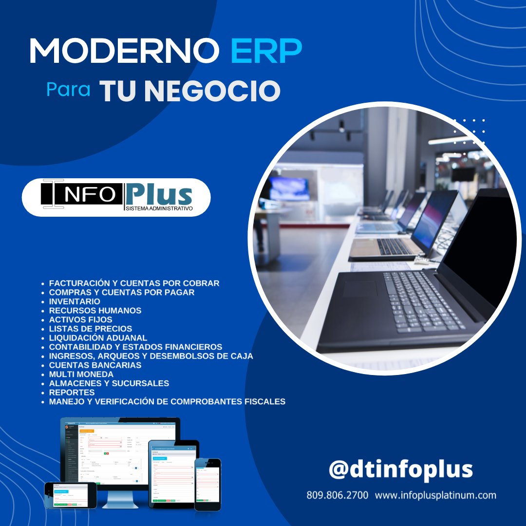 dtinfoplus's tweet photo. Con #Infoplus organizas tu negocio y aumentas tu rentabilidad
#softwaredenegocios #software #ERP #Cloud #computadora #Laptop #dtinfoplus #Importadora #Mobile #Tiendade #technology
https://t.co/ITxFSxhe03 https://t.co/hva4LibKq4