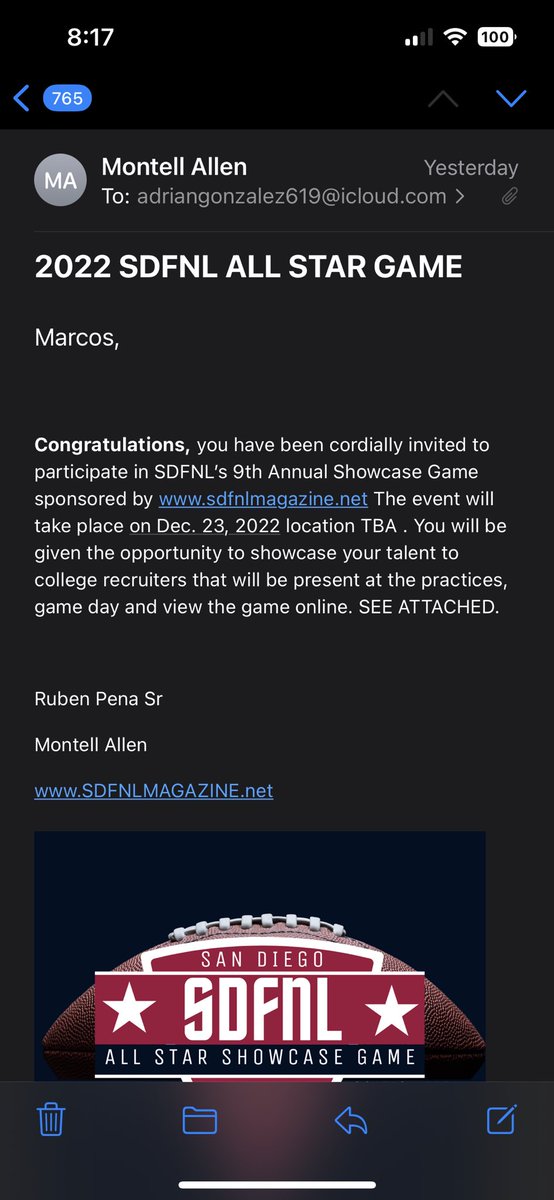 AG2G Thank you <a href="/SDFNLMagazine/">#SDFNL25</a> for an opportunity to go and show case my talent and represent <a href="/cptrojansfb/">Castle Park Football</a> <a href="/LOUIED619/">Louie Hernandez</a>