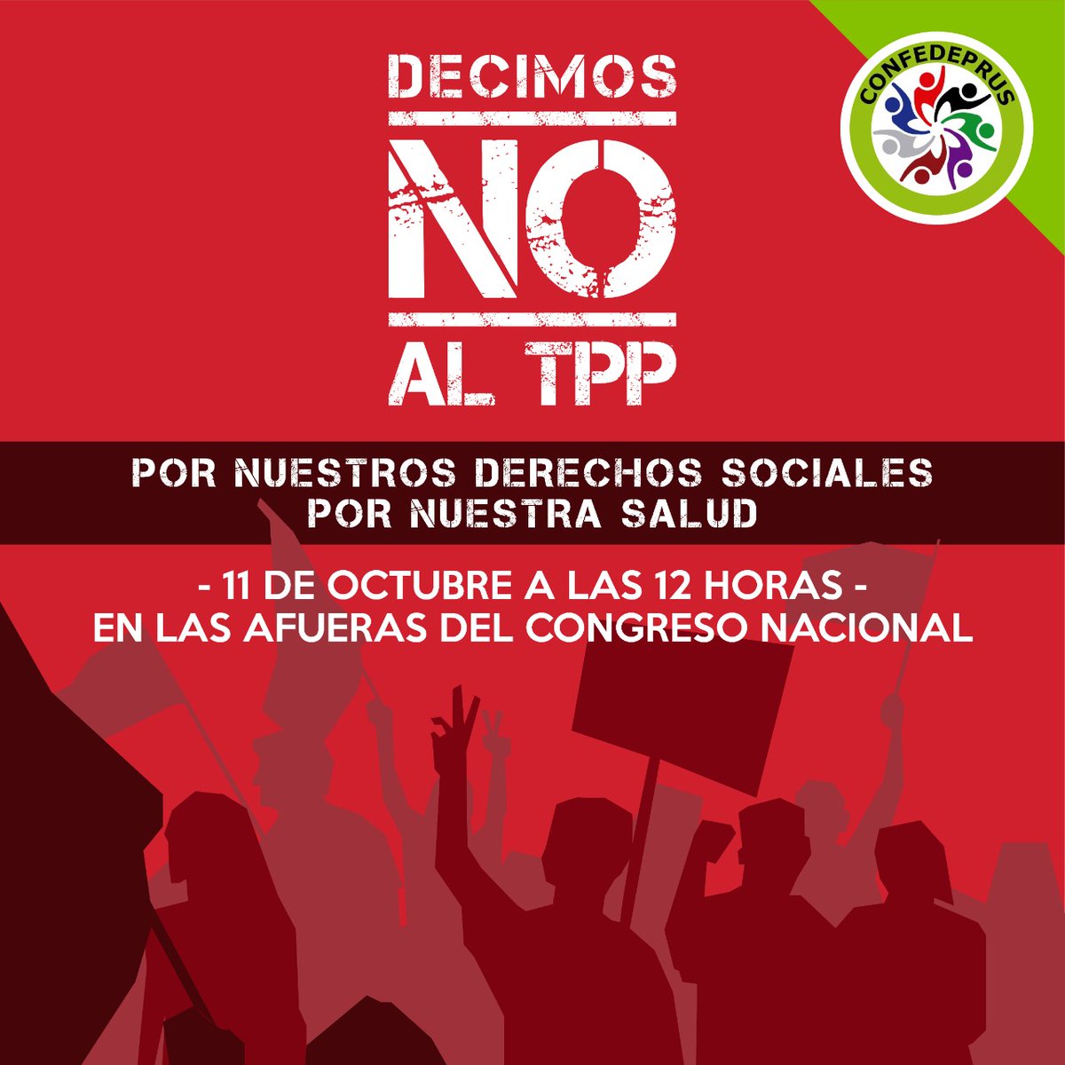 confedeprus's tweet photo. Por nuestros derechos sociales, por nuestra salud en #confedeprus decimos #noaltpp11 #nomastpp #chaotpp #chilesintpp

Para que juntos podamos mostrar la fuerza que tenemos, nos juntamos el 11 de octubre

@FedeprusM @fedeprusaconca1 @FedeprusA @fedeprusvip @Fedeprusnuble https://t.co/QSVMXWHeHI