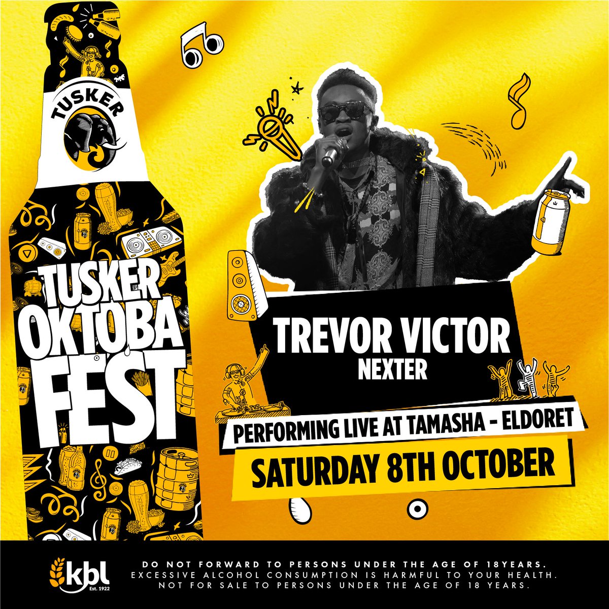 Eldoret get ready on Oct 8- 9th for the #TuskerOktobafest at Tamasha. Tickets are 1000/- redeemable for 3 beers
<a href="/maiyoshar/">Maiyoshar</a> <a href="/nkuraiyasam/">Nkuraiya Sam</a> <a href="/libby_vince/">Sylvia</a> don't miss, Trevor Victor will be performing 
Grab a cold tusker and get ready to #CheersToTheNext100 #TuskerAt100 <a href="/TuskerLager/">Tusker Kenya</a>