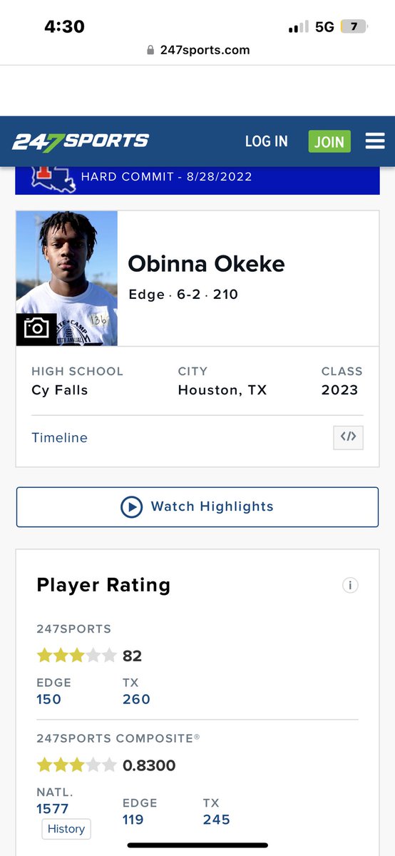 Blessed to be rated a 3 star by <a href="/247Sports/">247Sports</a> <a href="/Perroni247/">Brian Perroni</a> Let’s keep working💯