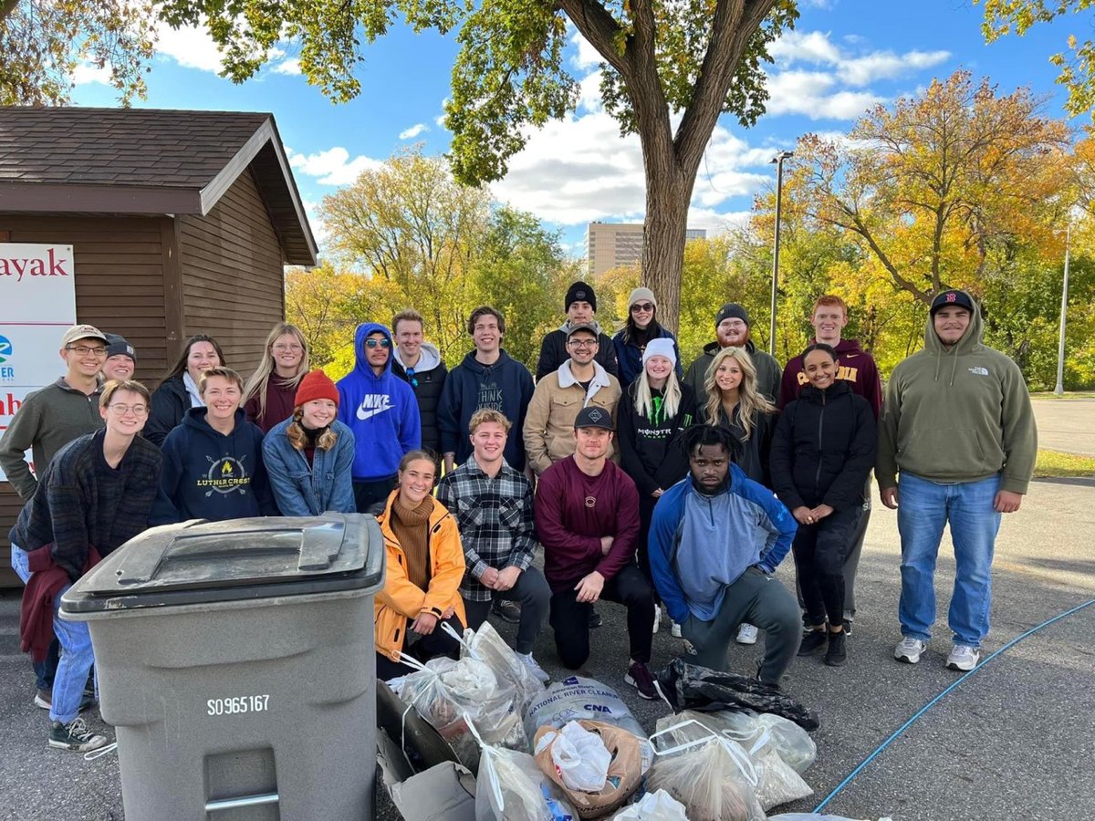 It's River Keepers service week for two of Dr. Tess Varner's classes. Students in Walking and Talking: Active and Embodied Philosophical Inquiry &amp; Environmental Ethics served the community while enjoying the fresh air. These Cobbers picked up about 150 pounds of trash!