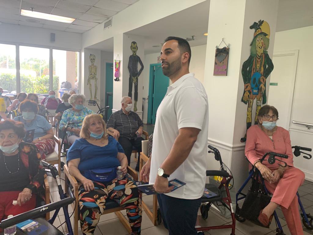adam_benna's tweet photo. What a great afternoon meeting with residents at the Blue Lagoon Residential plaza. My opponent sent her campaign staff but I’ll always show up for my constituents! Let’s go win this! #FLHD114 https://t.co/W6487aBqXL