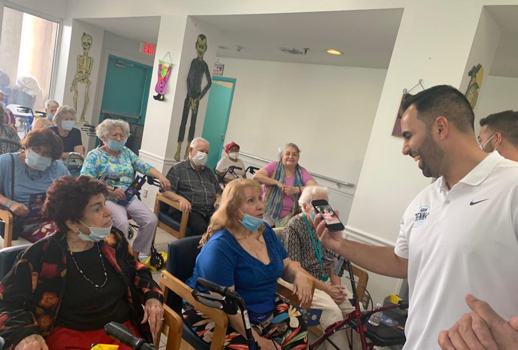 adam_benna's tweet photo. What a great afternoon meeting with residents at the Blue Lagoon Residential plaza. My opponent sent her campaign staff but I’ll always show up for my constituents! Let’s go win this! #FLHD114 https://t.co/W6487aBqXL