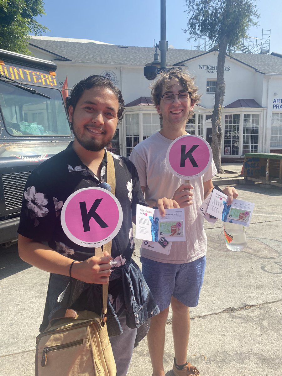 MoveLATransit's tweet photo. These K Line Riders now have their very own commemorative t-shirt, pin, and TAP card from the opening of the @metrolosangeles #MetroKLine!
Join our Scavenger hunt by registering here: https://t.co/ZmSRU54GBl https://t.co/QIhD9kwVBF