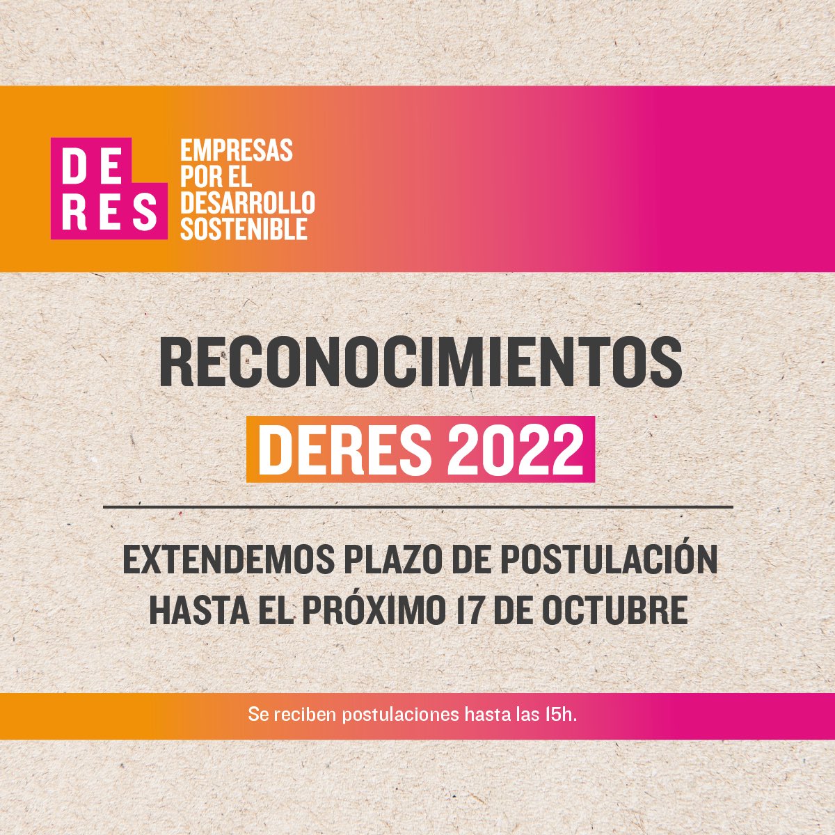 Extendemos el plazo para que postules tu práctica a la 11a edición de los Reconocimientos DERES‼️‼️‼️

Ahora tenes plazo hasta el 17 de octubre a las 15h.

Toda la información en ▶️ DERES.org.uy