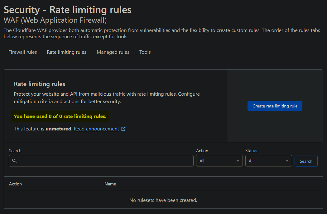 b2xsaQ's tweet photo. @Cloudflare Seems like accounts that had existing rate limiting rules setup now have a quota of 0 unmetered rules. Same issue on multiple accounts. I can't setup or use rate limiting at all now. https://t.co/kZugiS8gU9