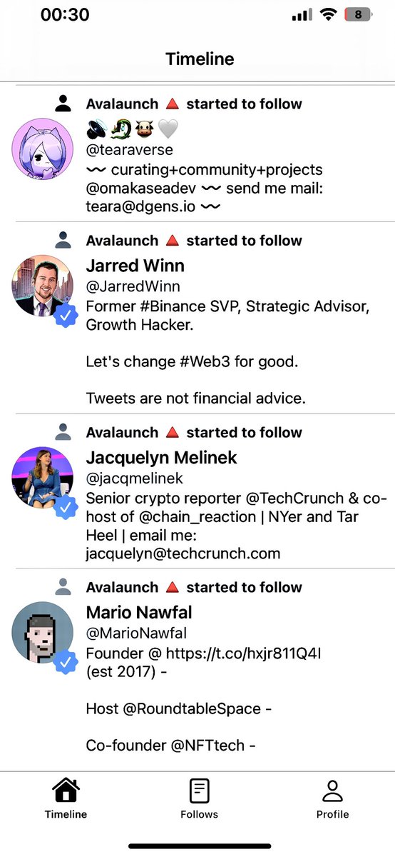 AppFoller's tweet photo. Exciting to see latest followings of @AvalaunchApp that is popular fundraising platform built on #avalanche network.
Download the app and get started to be notified instantly! https://t.co/rSj8OQ1ahz https://t.co/3jyvJdFz0k