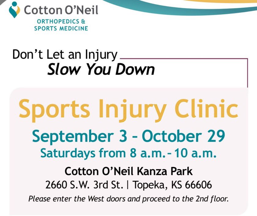 🚨Don’t forget: The fall sports injury clinic is open again this Saturday from 8 to 10 a.m. No appointment necessary. The clinic is offered to student athletes from all area schools who are injured during games or practices. Details: